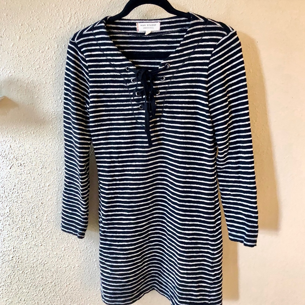 MAX STUDIO (WEEKEND): STRIPED CROSS TIED DRESS